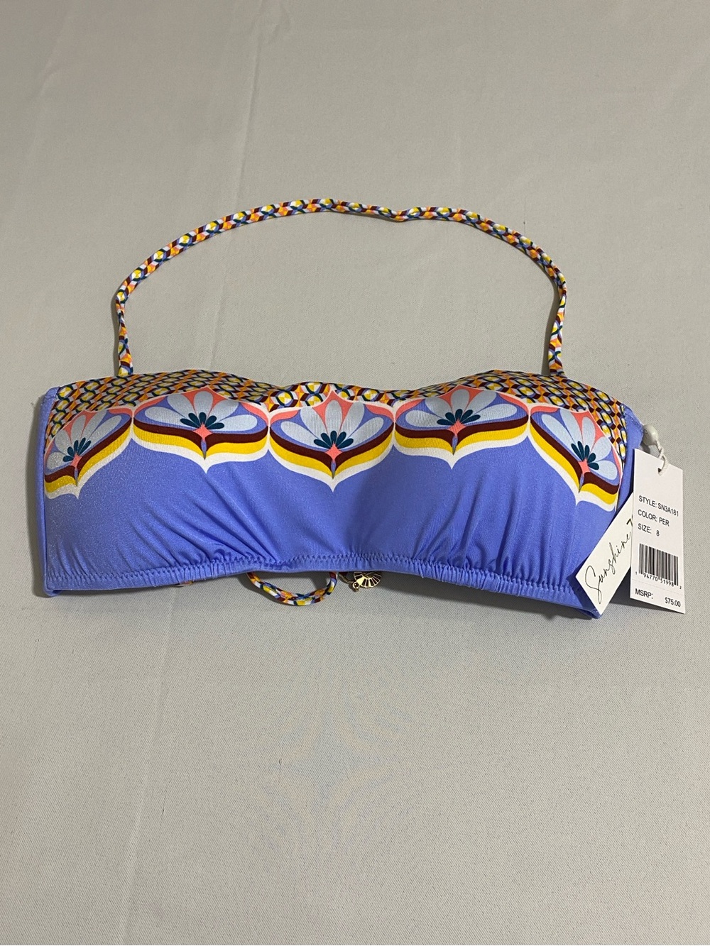 SUNSHINE 79 Halter Style Bikini Top w Floral Print Women's Size 8